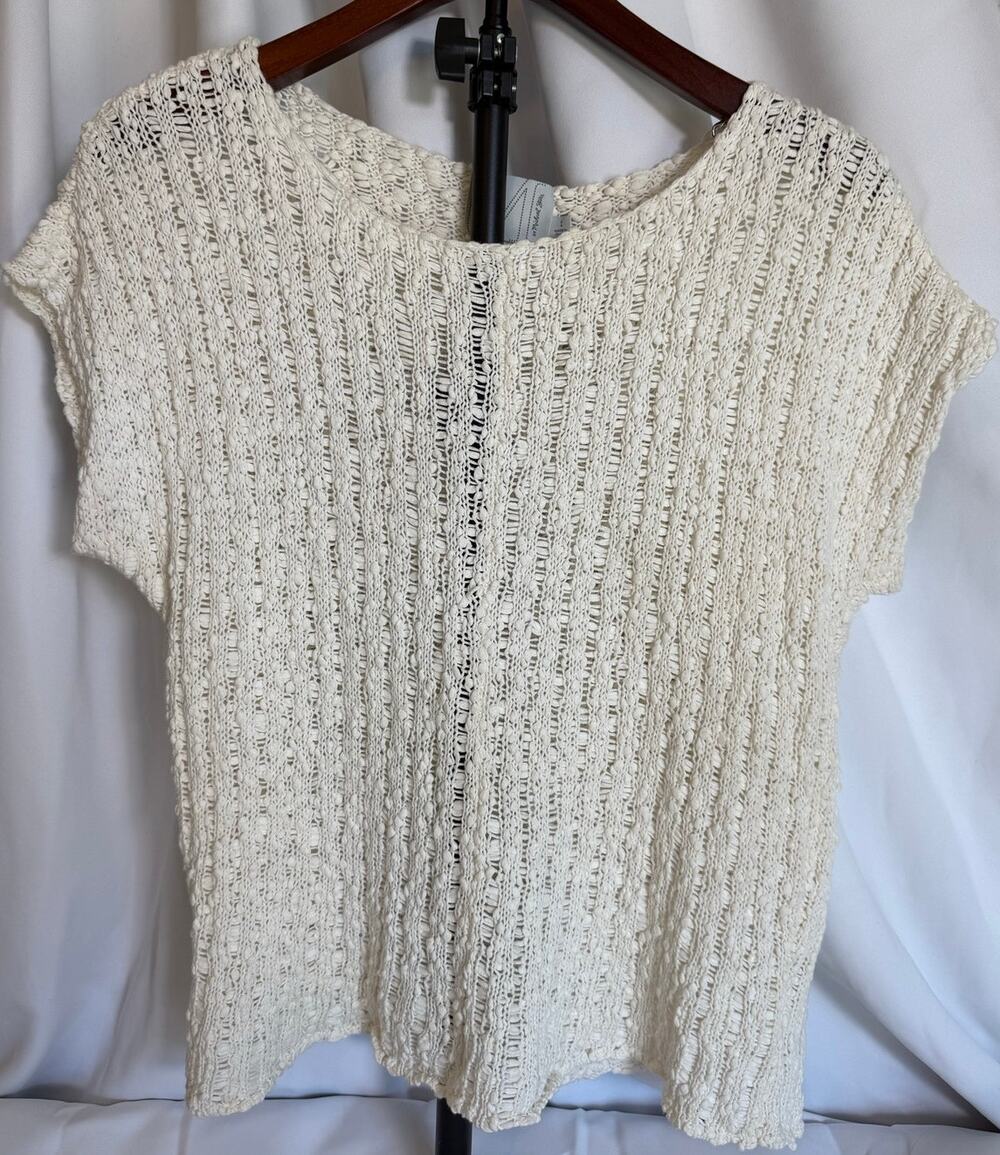 Michael Stars Open Knit Sweater Top Ivory Cotton Short Dolman Sleeve Oversized 1